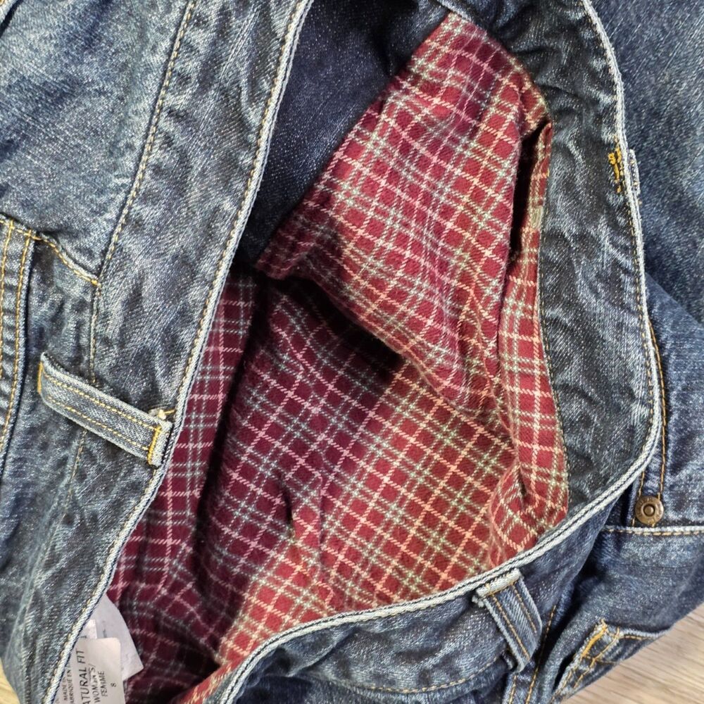 Eddie Bauer Straight-Leg Jeans in Dark Blue with Red Plaid Cuff - Picture 6 of 8